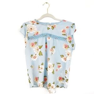 MINE Floral Light Blue Lace Cut Out Blouse Medium